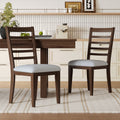 2-Piece Farmhouse Ladder Back Dining Chairs in Walnut & Beige