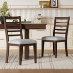 2-Piece Farmhouse Ladder Back Dining Chairs in Walnut & Beige