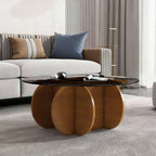 Modern Round Coffee Table - Walnut and Glass Design.