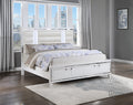 Sparkling White Queen Storage Bed with LED Headboard and Faux Leather