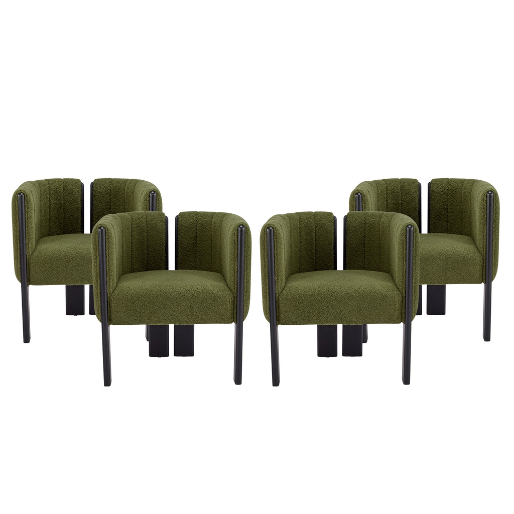 Set of 4 modern dining chairs with olive green fabric and black rubber wood frame, ideal for stylish contemporary dining spaces.