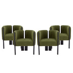 Set of 4 modern dining chairs with olive green fabric and black rubber wood frame, ideal for stylish contemporary dining spaces.