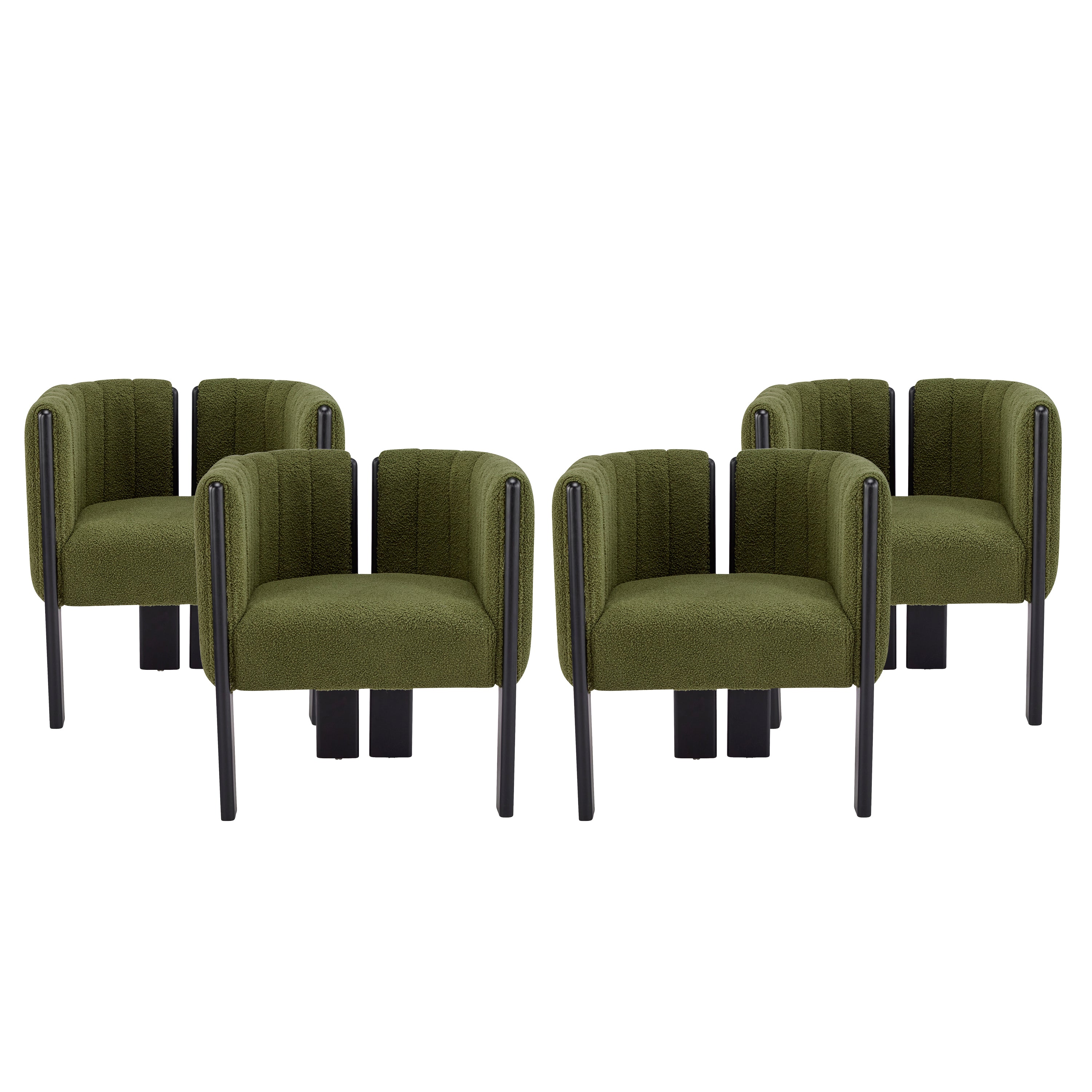 Set of 4 modern dining chairs with olive green fabric and black rubber wood frame, ideal for stylish contemporary dining spaces.