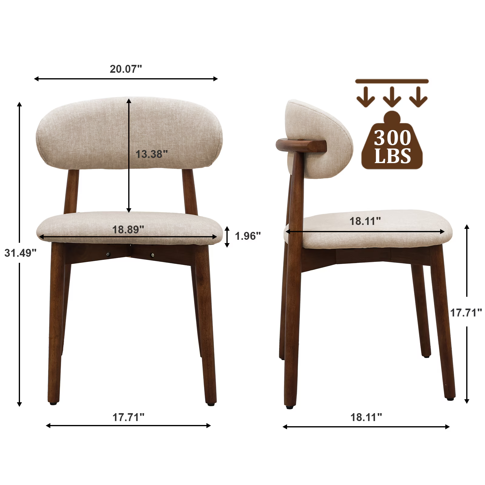 Camel Flannelette Dining Chair Set with Walnut Legs
