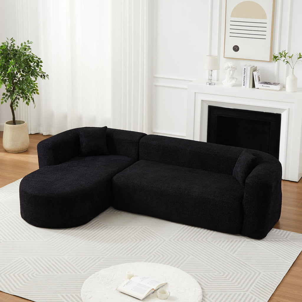 Modular Sectional Sofa with Curved Back & Chenille Fabric.
