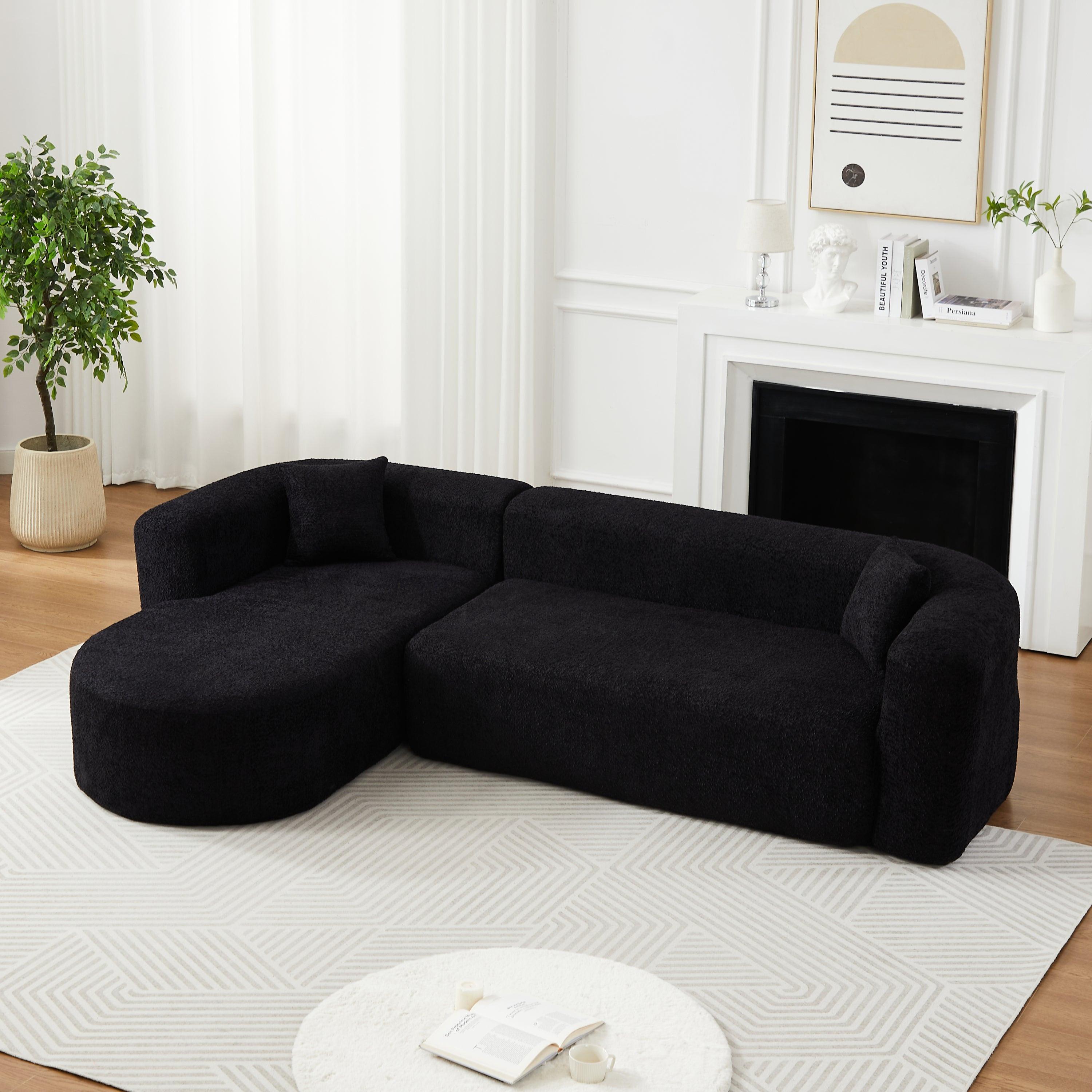 Modular Sectional Sofa with Curved Back & Chenille Fabric.