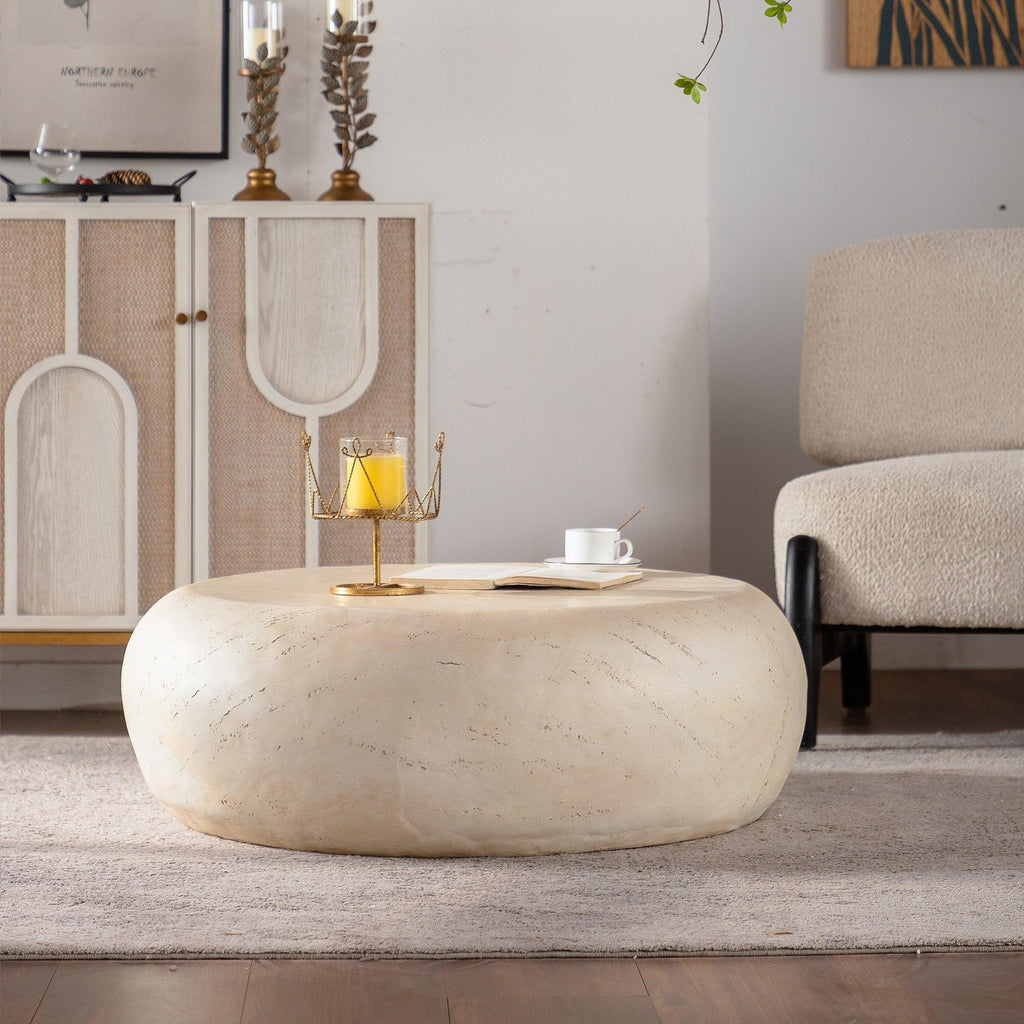 Mid-Century Round Coffee Table - MgO Faux Stone Design.