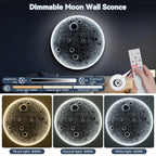 32-Inch Realistic Resin Moon Wall Light – Plug-In Dimmable LED Moon Sconce with Remote Control, 30 W Main & 10 W Night Light, Meteorite Crater Texture, 1.75″ Thick Wall-Mounted Décor for Home & Commer.