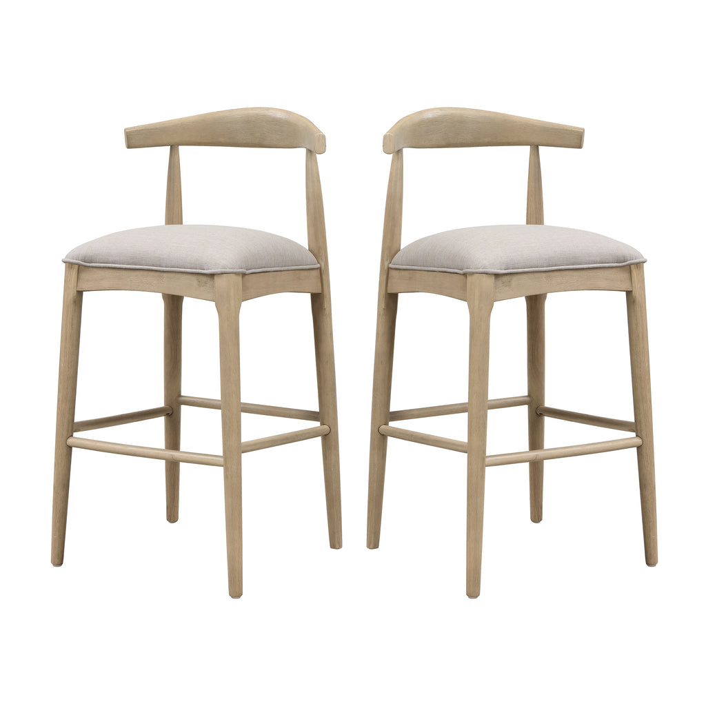 Stylish Bar Stool - Pebble Fabric | Set of 2, Grey featuring curved backrest and cushioned seats, ideal for modern kitchen or dining spaces.