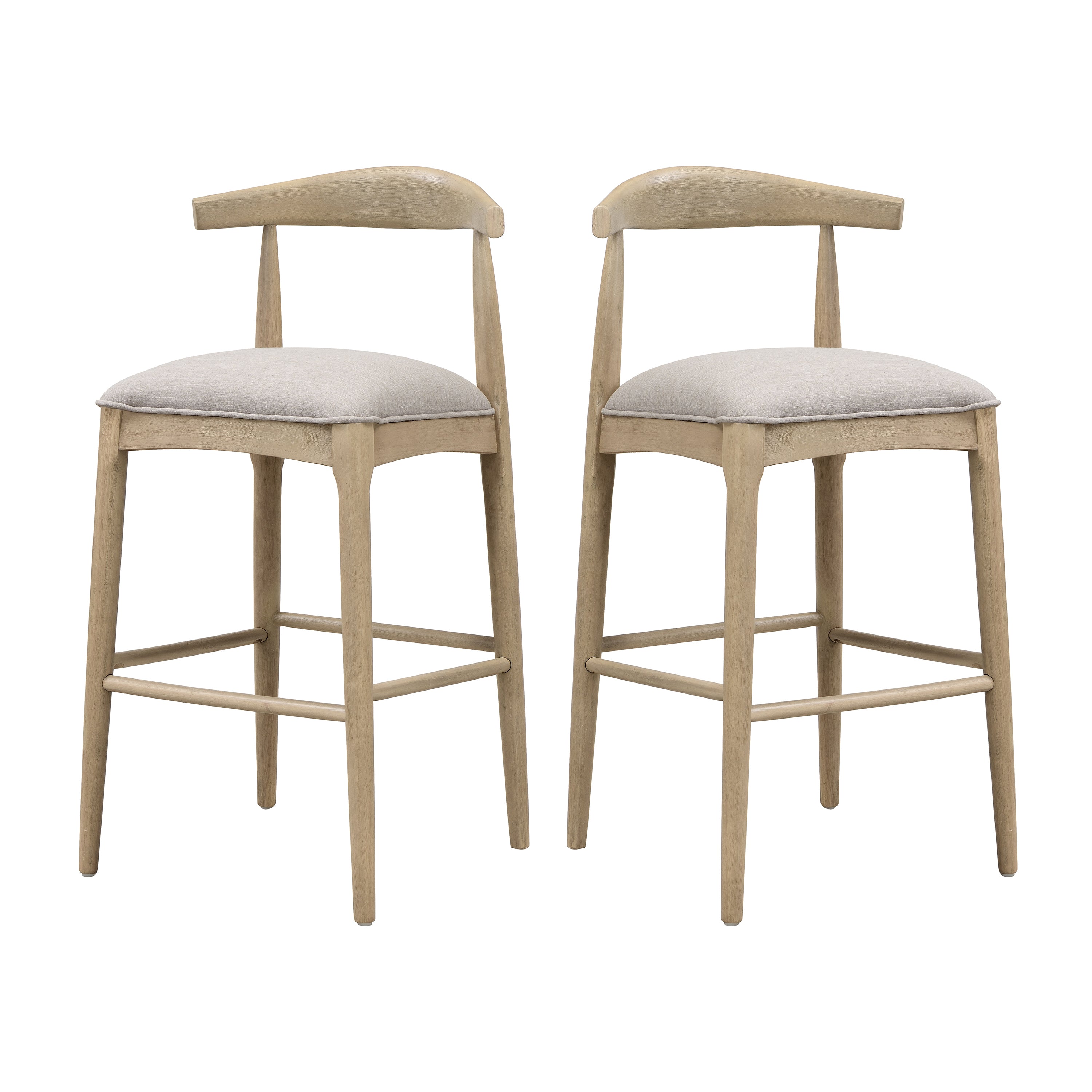 Stylish Bar Stool - Pebble Fabric | Set of 2, Grey featuring curved backrest and cushioned seats, ideal for modern kitchen or dining spaces.
