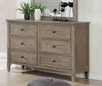 Transitional Gray Dresser with Round Pull Knobs.