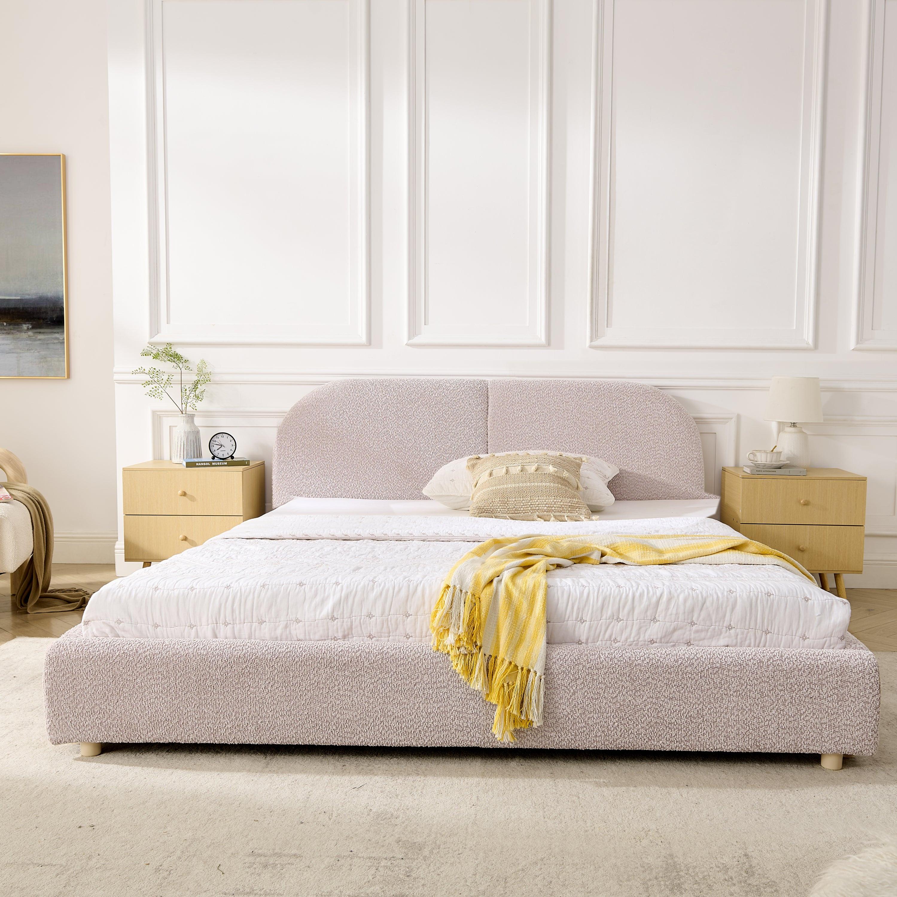 Queen Size Upholstered Bed Frame with Curved Headboard.