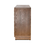 Side profile of 4-door storage cabinet with wood veneer finish, highlighting clean lines and craftsmanship.