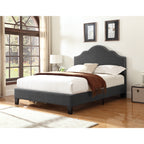 Gray Cal King Upholstered Bed with Camelback Headboard
