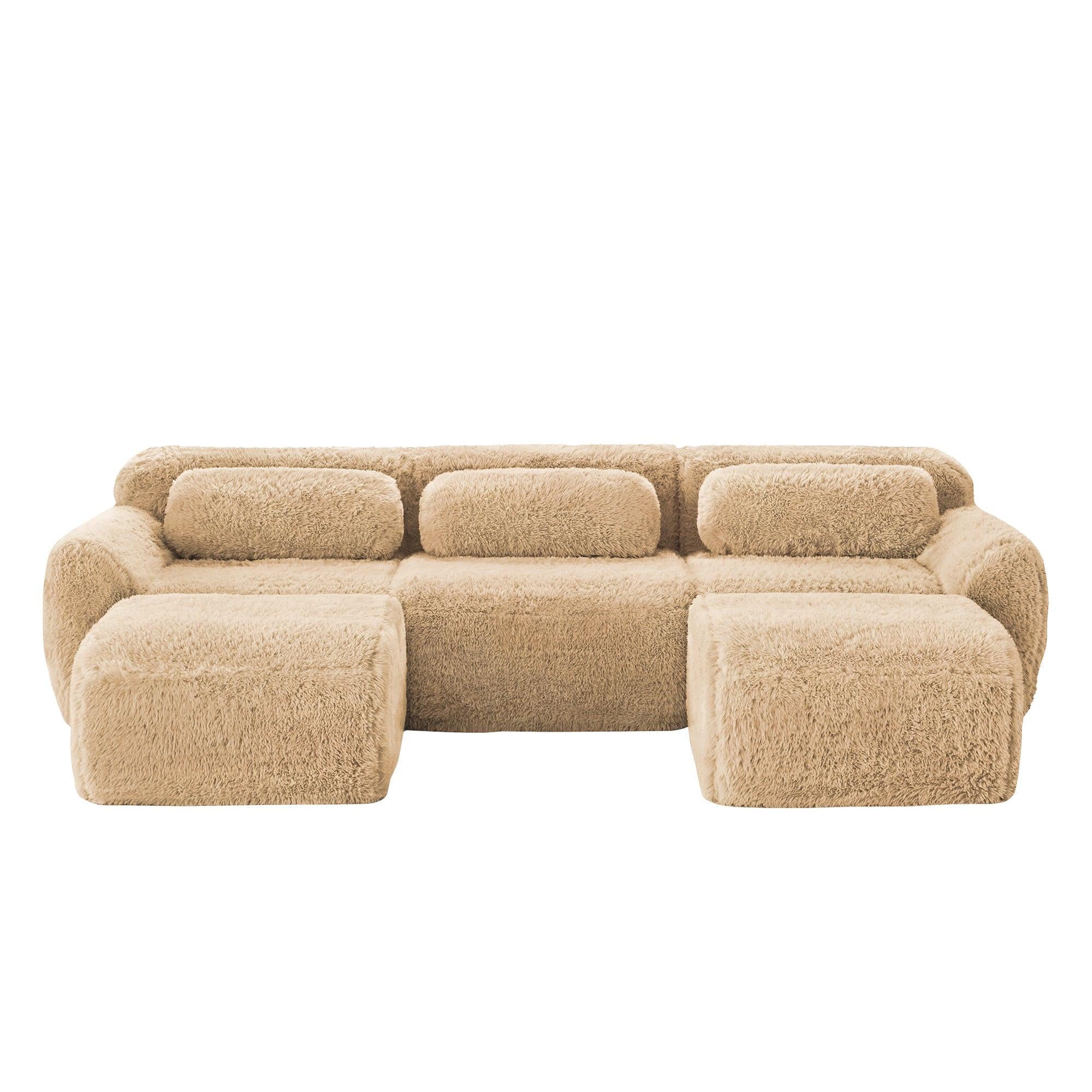 Versatile U-Shaped Sofa with Plush Fabric & Modular Design.