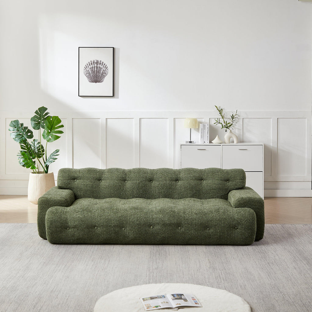 Chenille Button-Tufted Three-Seater Sofa for Comfort.