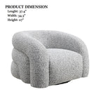Product dimensions of the Contemporary Swivel Chair in gray: 37.4" length, 34.3" width, and 27" height, ideal for modern interiors.