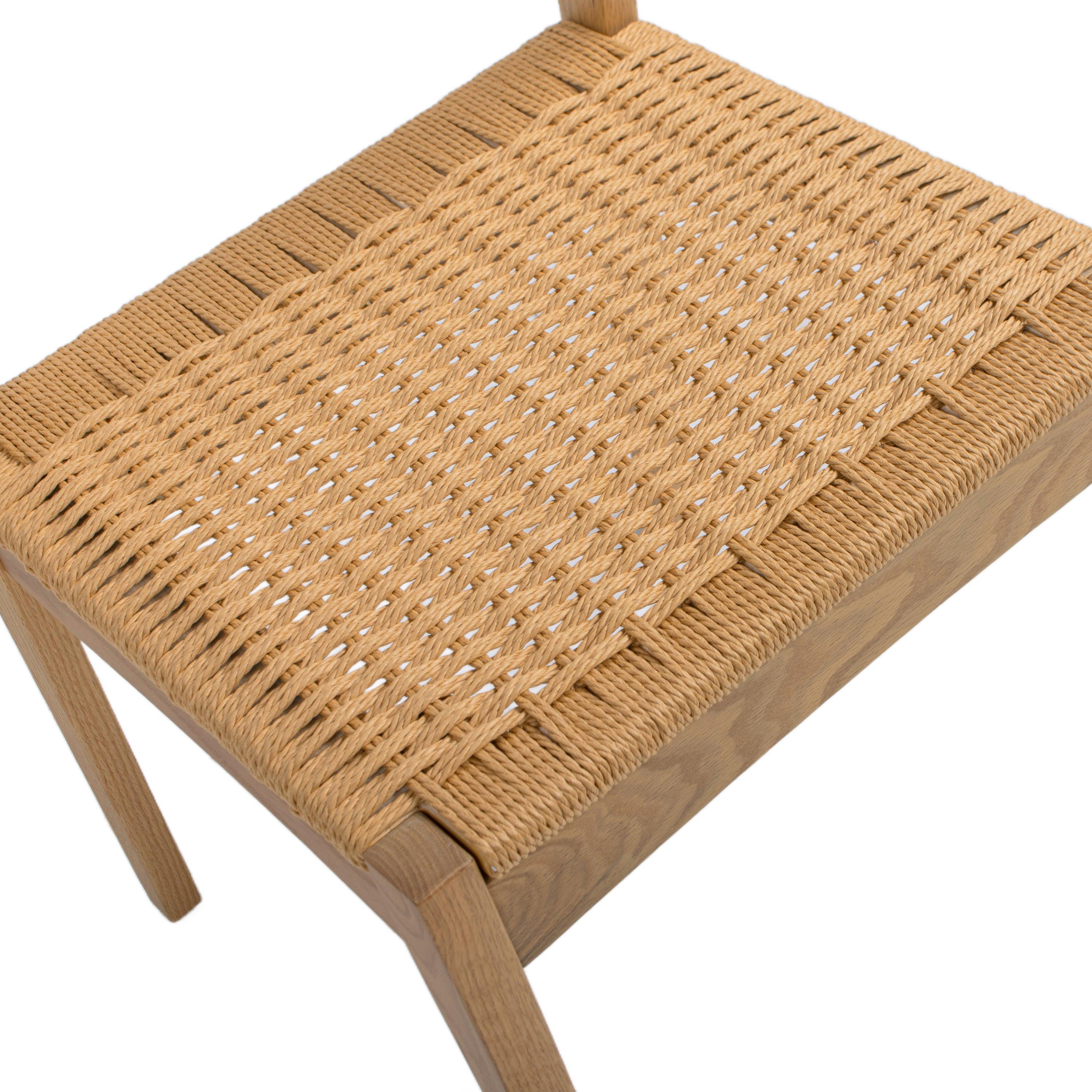 Capri Woven Seat Oak Wood Dining Chair Natural Brown Red Oak.