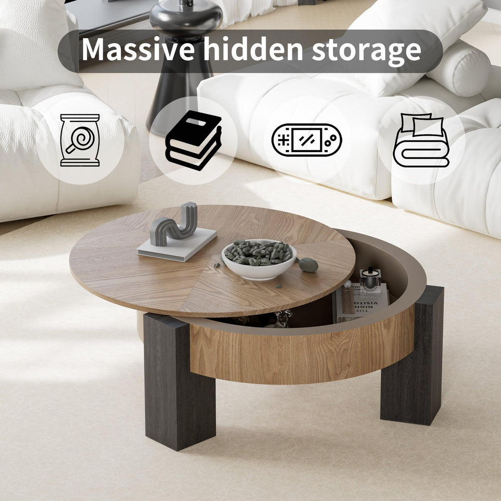 33'' Round Coffee Table with Hidden Storage for Small Spaces.