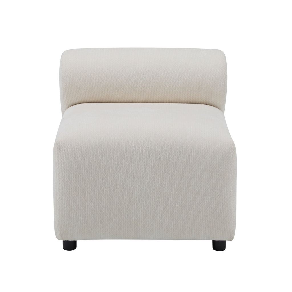 Single armless unit of the Evelyn U-Shaped Modular Sectional Sofa in cream chenille, showcasing deep seating and minimalist design.