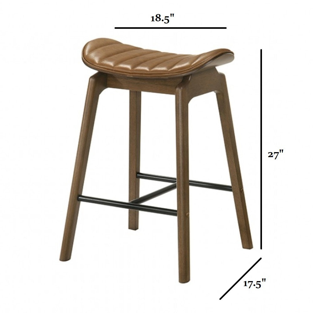 Mid-Century Modern counter chair with walnut finish shown with dimensions 27" height, 18.5" width, and 17.5" depth for accurate fit.
