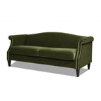 Elaine 77' Small Space Sofa in Olive Green Velvet.
