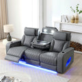 Lumin 84-Inch Gray Faux Leather Power Reclining Sofa with LED Lights