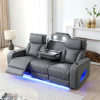 Lumin 84-Inch Gray Faux Leather Power Reclining Sofa with LED Lights