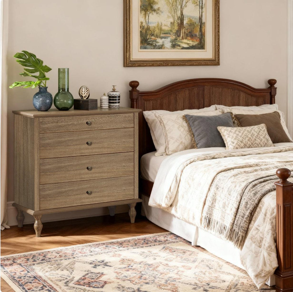 Antique 4-Drawer Chest - Solid Wood Dresser Storage.