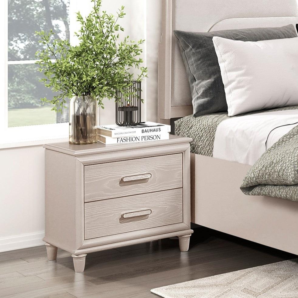 Modern Two-Drawer Nightstand with USB Ports for Bedroom.
