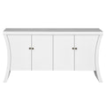 Refined Industrial 4-Door Credenza with Wooden Arc Legs & Bronze Clasps, Advanced Storage Design, White