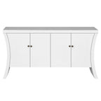 Refined Industrial 4-Door Credenza with Wooden Arc Legs & Bronze Clasps, Advanced Storage Design, White