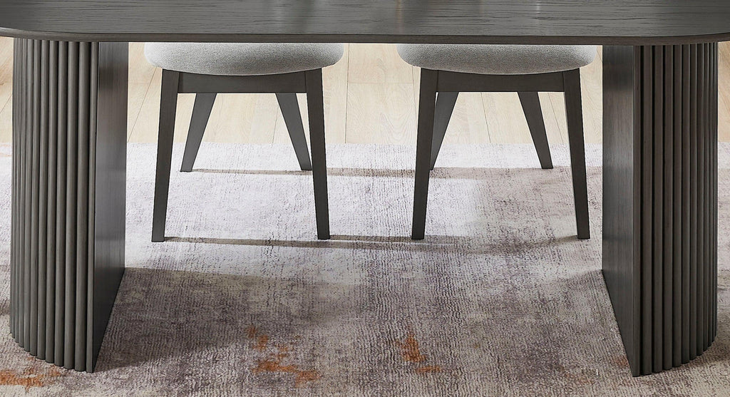 Venezia Oval Gray Oak Dining Table for 6 with Dual Base.