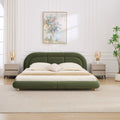 King Size Modern Green Velvet Low Profile Platform Bed with Headboard