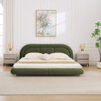 King Size Modern Green Velvet Low Profile Platform Bed with Headboard