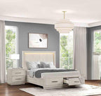 3pc King Size Bed Set with LED Nightstands - Light Grey.