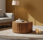 Artisan Solid Wood Coffee Table with Rattan Design.