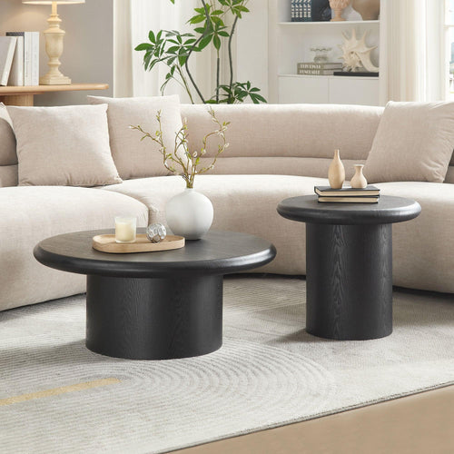 2-Piece Modern Round Coffee Table Set - Easy Assembly.