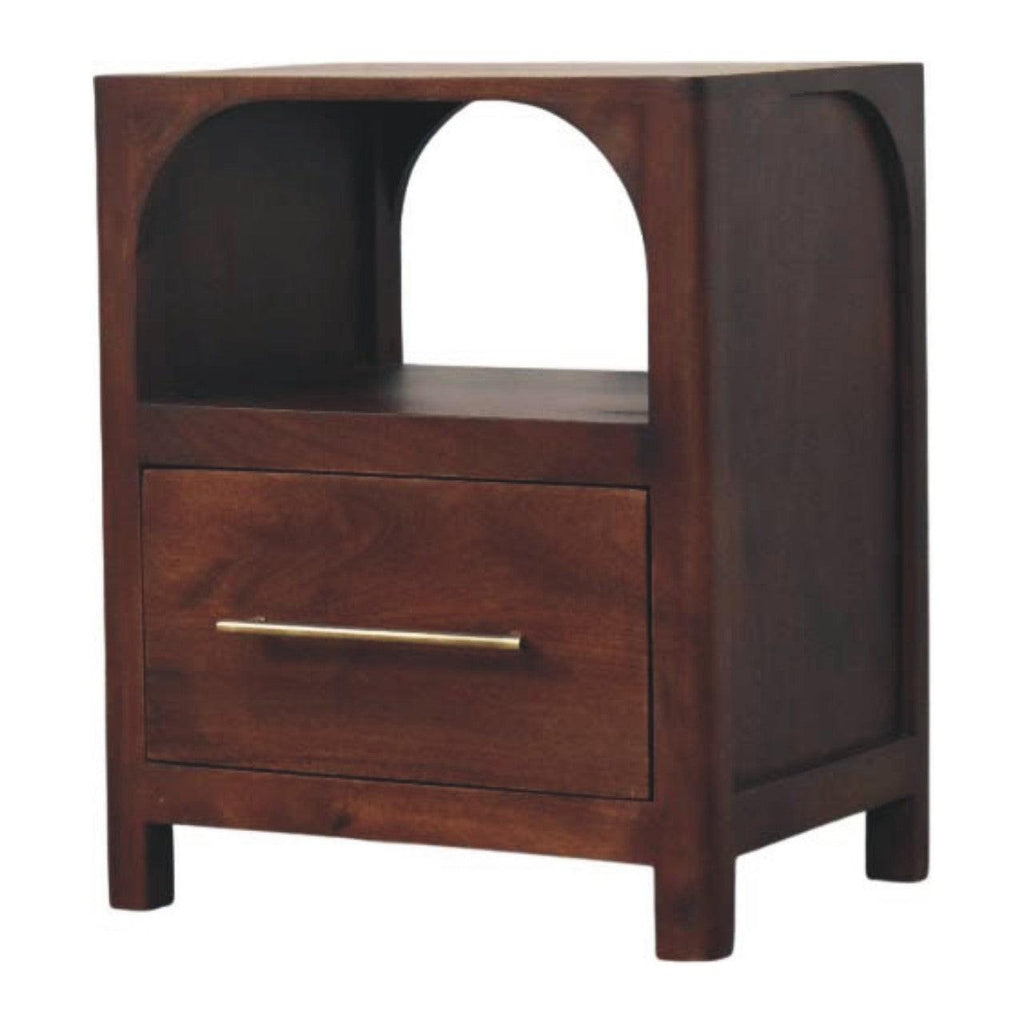 Solid Wood Arched Edge 1 Drawer Bedside Table.