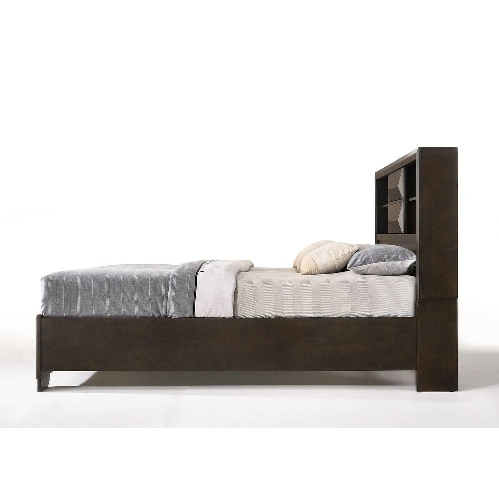 Espresso King Size Bed with Storage and Nightstands Set.