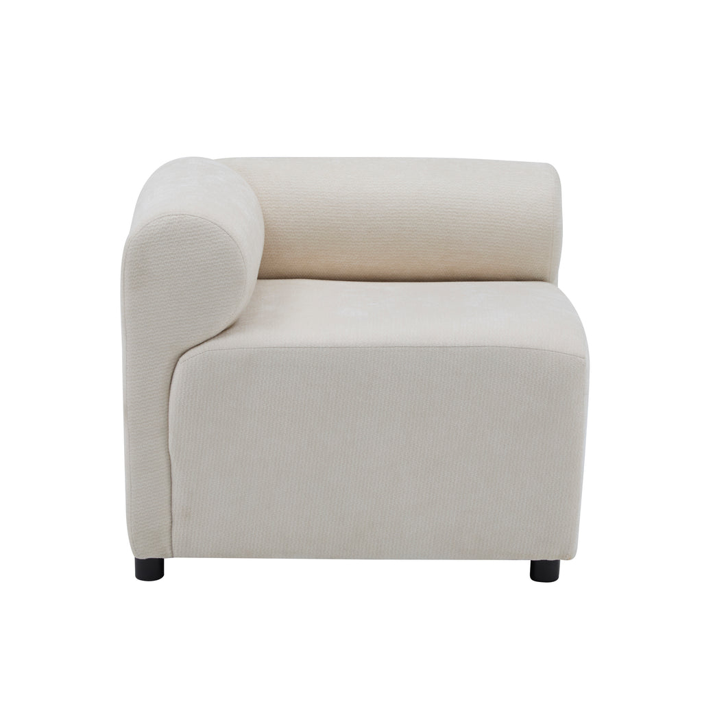 Side view of a corner unit from the Evelyn U-Shaped Modular Sectional Sofa, showing the curved armrest and textured chenille fabric.