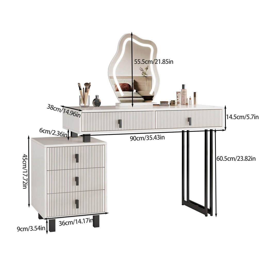 Adjustable Length Vanity with LED Mirror - Modern Makeup Table.