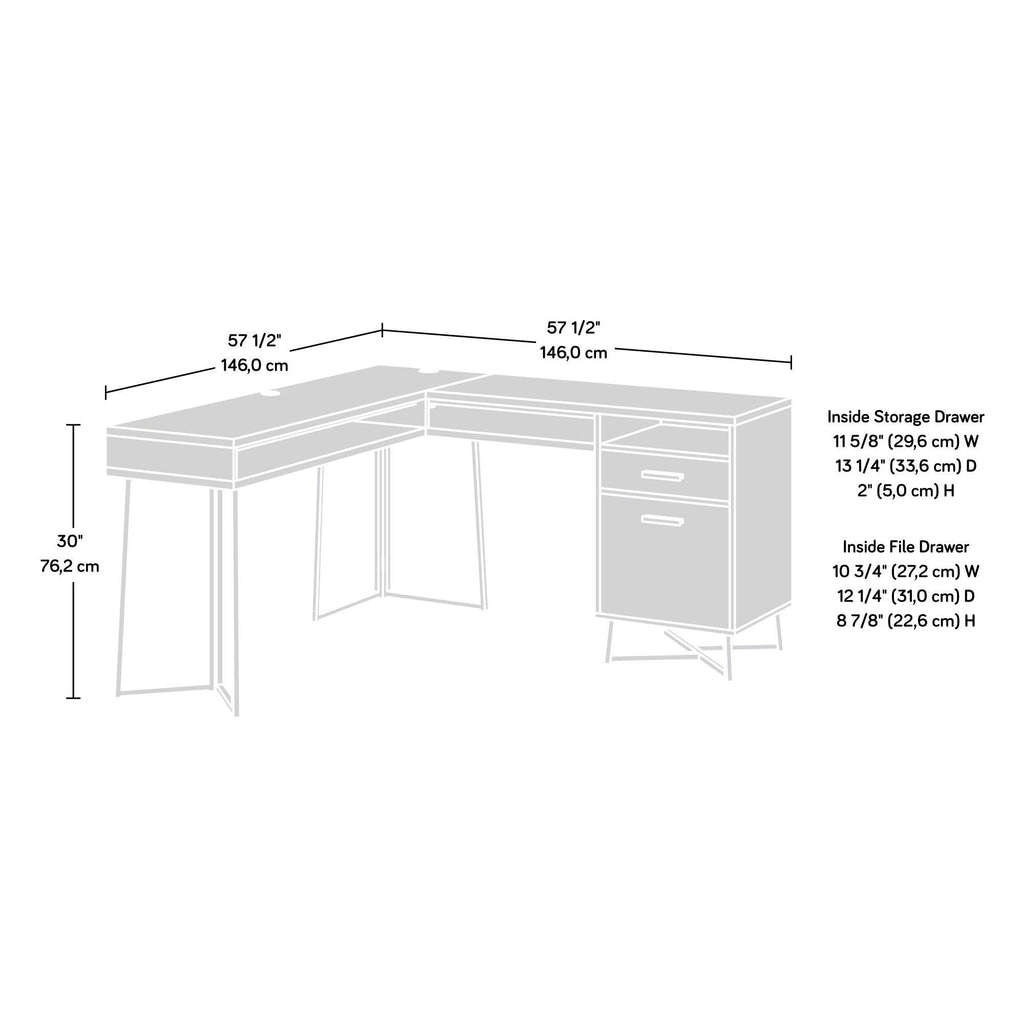 L-Shaped Desk with 2 Drawers and Cubbyholes.