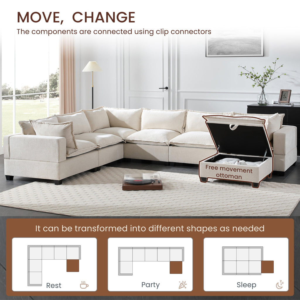 117.5'' Modular Sectional Sofa with Movable Storage Ottoman.
