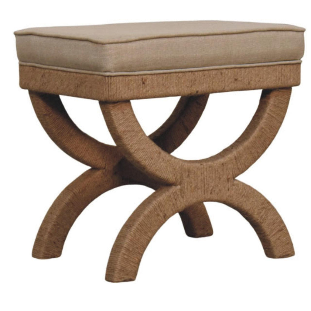 Solid Wood Bench with Rattan Arch Design.