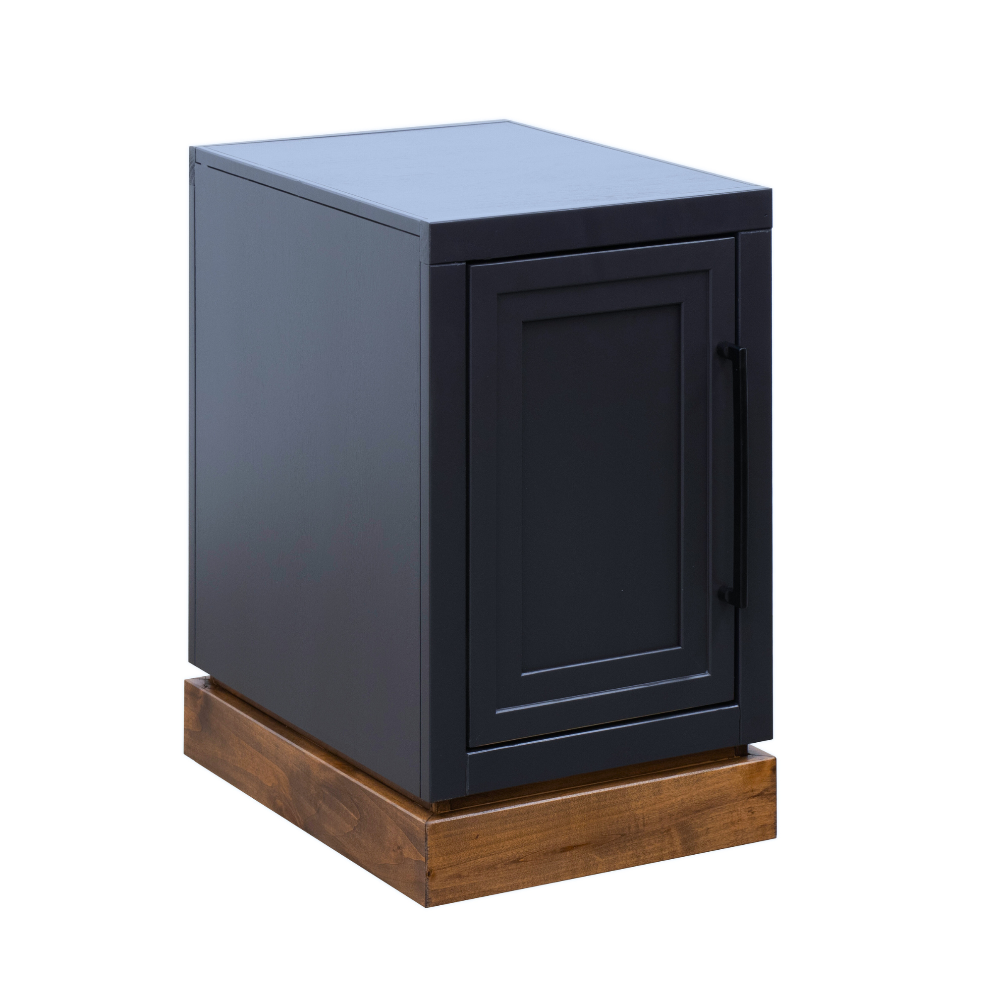 Nora Chairside Table Blue Finish | No Assembly, Wood featuring a single cabinet door and natural wood base, ideal for compact spaces.