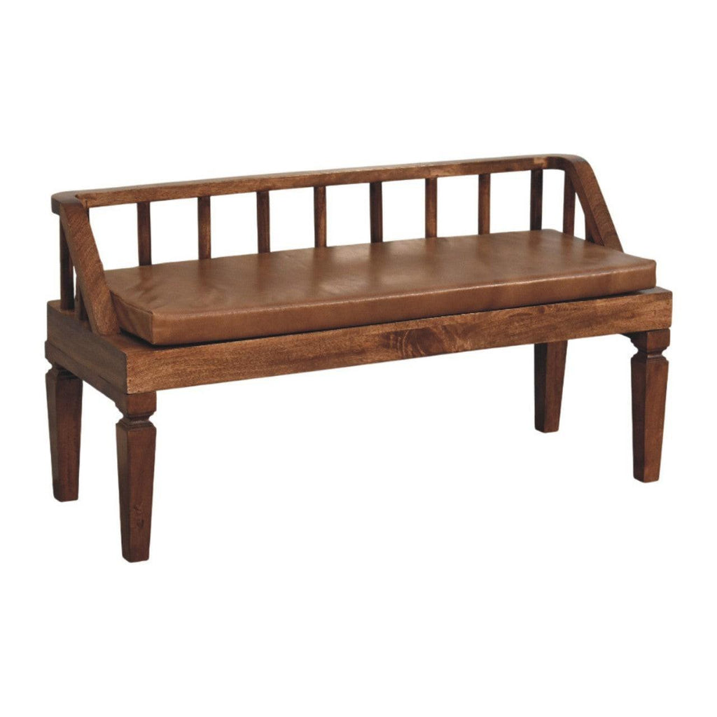 Solid Wood Leather Bench - Artisan Furniture.