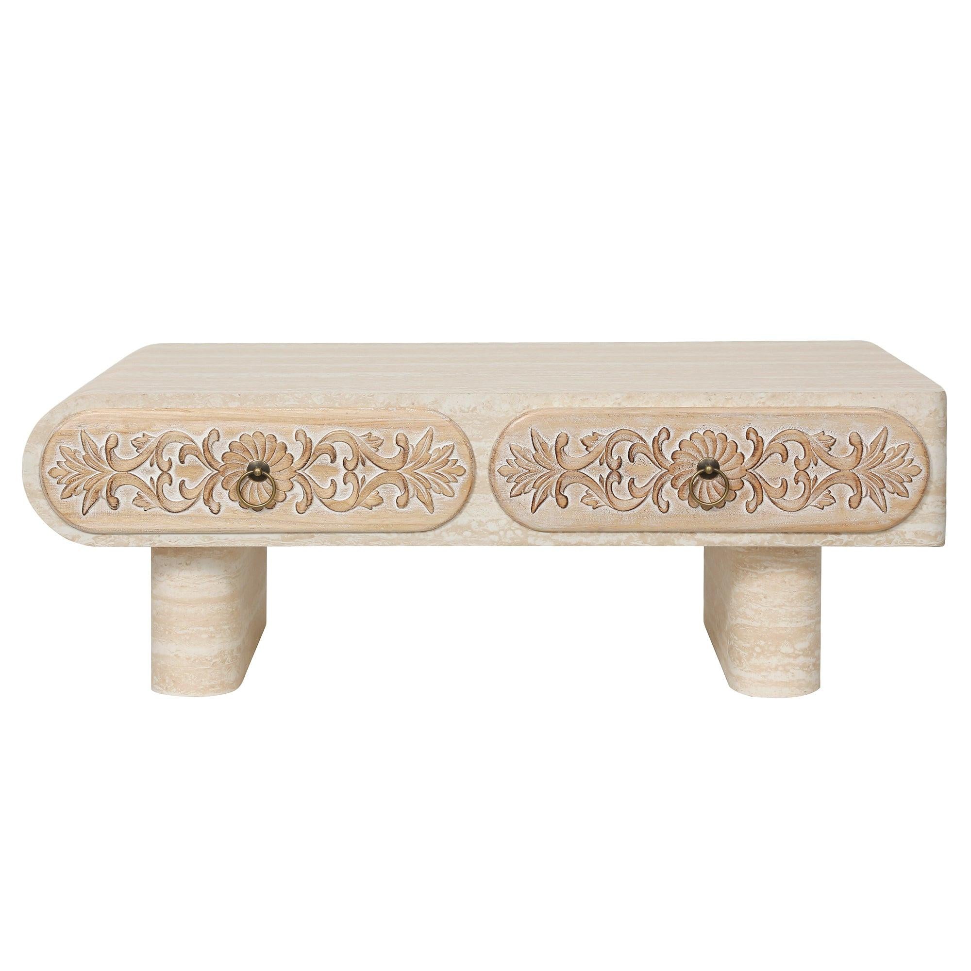 Rounded Edge Coffee Table with Drawer for Living Room.
