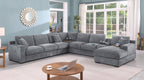 Light Gray Corner Sectional Sofa with Chaise & Cupholders.
