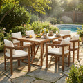 7-Piece Acacia Wood Outdoor Dining Set with Cream Cushions